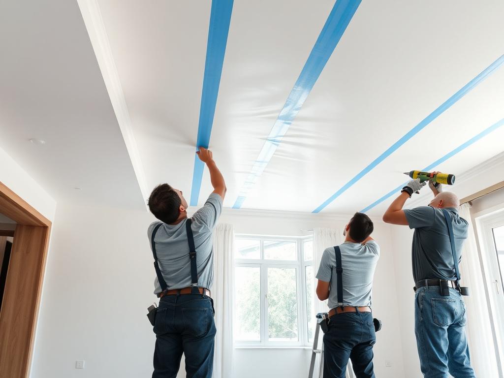 Glintora installers heat-stretching a PVC membrane on site in Malaysia