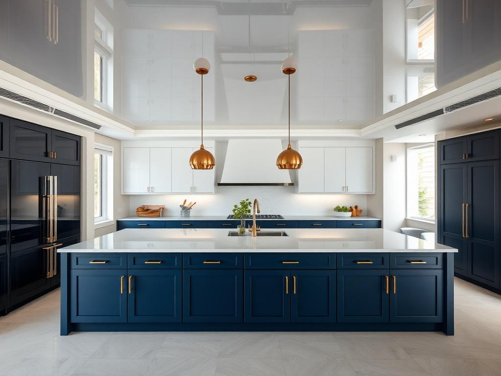 Gloss stretch ceiling above a Petaling Jaya open kitchen