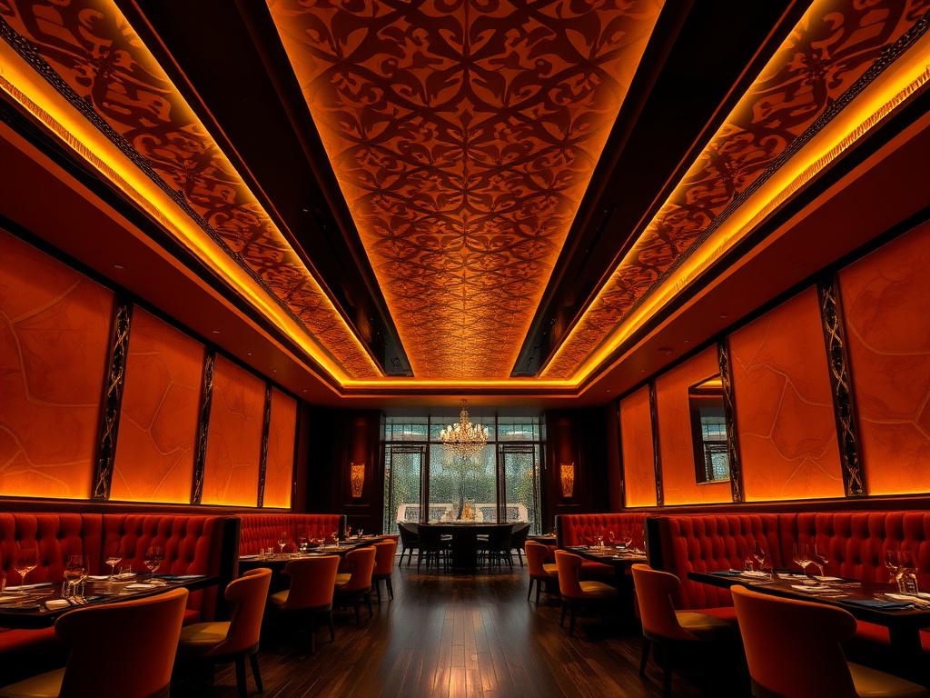 Backlit decorative stretch ceiling in a Kuala Lumpur restaurant