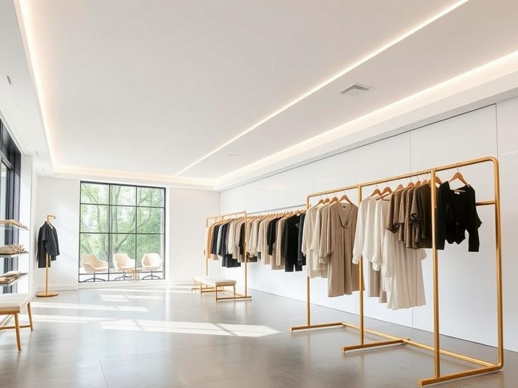Linear-lit matte stretch ceiling above a Malaysian fashion boutique
